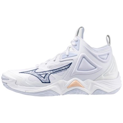 Zapatillas Para Voleibol Mizuno WAVE Momentum 3 Mid Mujer Blancos / Azul Marino / Naranjas Claro -
